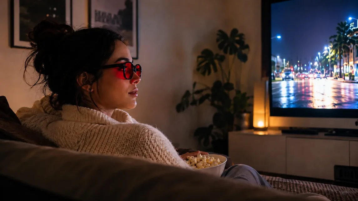 viendo la tele con gafas filtro luz azul