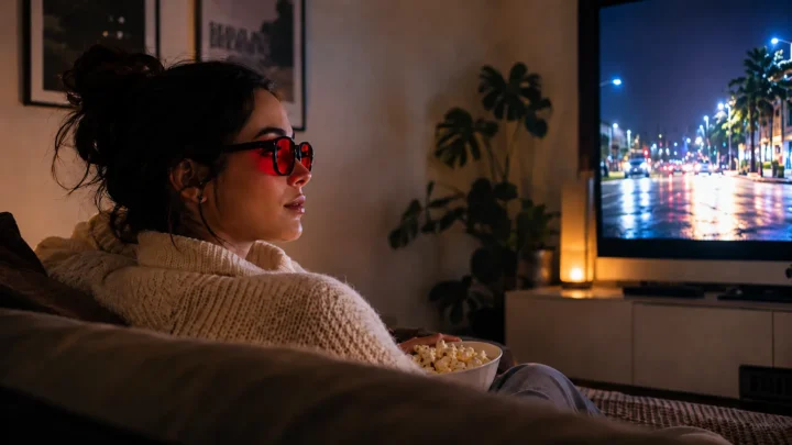 viendo la tele con gafas filtro luz azul
