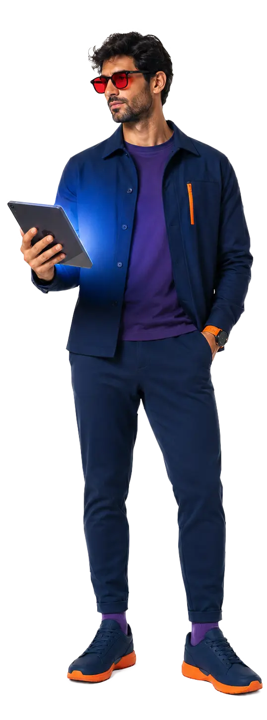 Trabajando con tablet y gafas blueoon